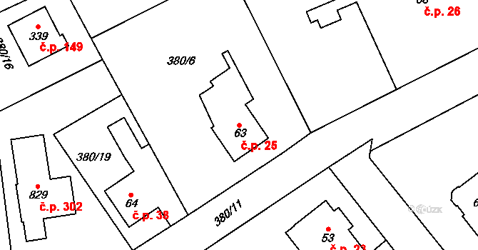 Řež 25, Husinec na parcele st. 63/1 v KÚ Husinec u Řeže, Katastrální mapa