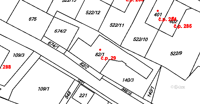 Vilémov 29 na parcele st. 82/1 v KÚ Vilémov u Šluknova, Katastrální mapa