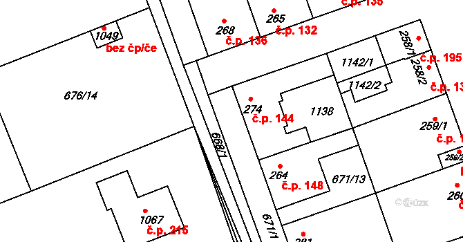 Olšany 144, Brandýsek na parcele st. 274 v KÚ Brandýsek, Katastrální mapa