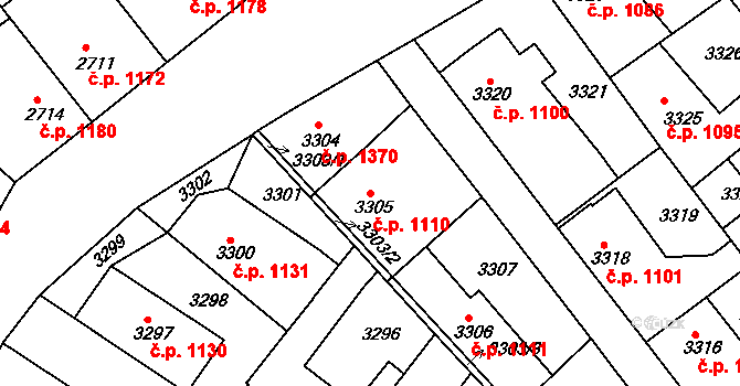 Roztoky 1110 na parcele st. 3305 v KÚ Žalov, Katastrální mapa