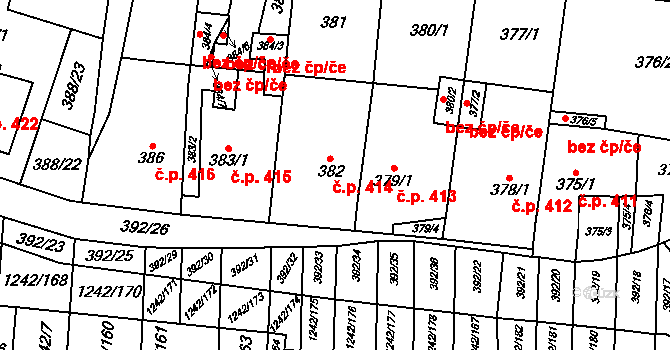 Říčany 414 na parcele st. 382 v KÚ Říčany u Brna, Katastrální mapa