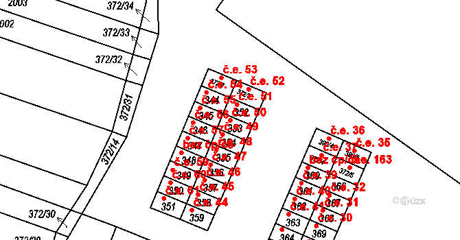 Lužice 50 na parcele st. 353 v KÚ Lužice u Hodonína, Katastrální mapa