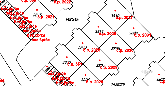 Šumperk 2025 na parcele st. 3812 v KÚ Šumperk, Katastrální mapa