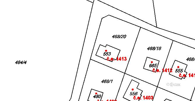 Ládví 1413, Kamenice na parcele st. 553 v KÚ Ládví, Katastrální mapa