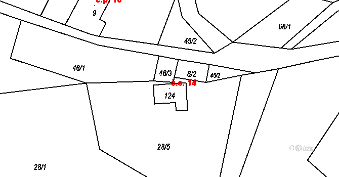 Houska 14, Blatce na parcele st. 124 v KÚ Houska, Katastrální mapa