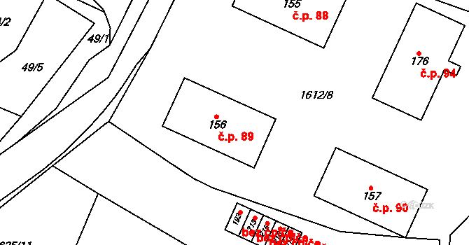 Tisová 89 na parcele st. 156 v KÚ Tisová u Tachova, Katastrální mapa