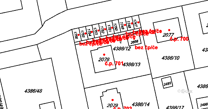 Horní Předměstí 701, Polička na parcele st. 2078 v KÚ Polička, Katastrální mapa