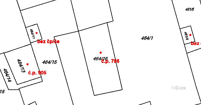 Velká Bystřice 786 na parcele st. 464/16 v KÚ Velká Bystřice, Katastrální mapa