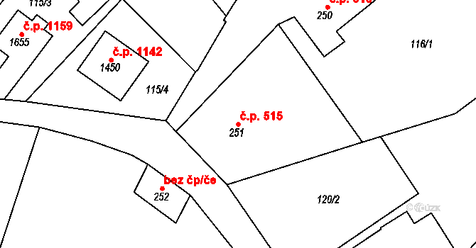 Uničov 515 na parcele st. 251 v KÚ Uničov, Katastrální mapa