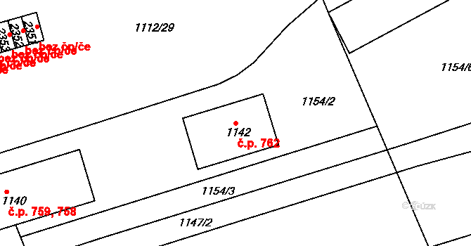 Hořovice 762 na parcele st. 1142 v KÚ Hořovice, Katastrální mapa