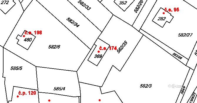 Kamýk nad Vltavou 174 na parcele st. 369 v KÚ Kamýk nad Vltavou, Katastrální mapa