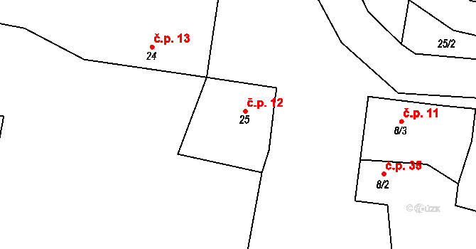 Ječovice 12, Mšené-lázně na parcele st. 25 v KÚ Ječovice, Katastrální mapa
