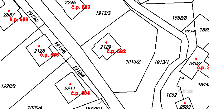Hovězí 582 na parcele st. 2129 v KÚ Hovězí, Katastrální mapa