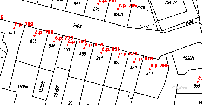 Hořice 851 na parcele st. 911 v KÚ Hořice v Podkrkonoší, Katastrální mapa