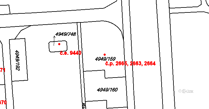 Severní Terasa 2663,2664,2665, Ústí nad Labem na parcele st. 4949/159 v KÚ Ústí nad Labem, Katastrální mapa