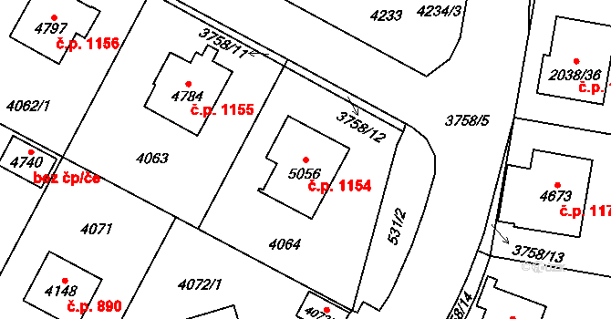 Žamberk 1154 na parcele st. 5056 v KÚ Žamberk, Katastrální mapa