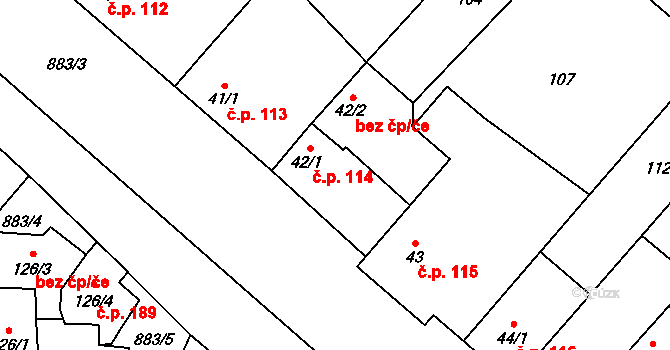 Hrotovice 114 na parcele st. 42/1 v KÚ Hrotovice, Katastrální mapa