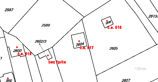 Bystrc 517, Brno na parcele st. 2604 v KÚ Bystrc, Katastrální mapa