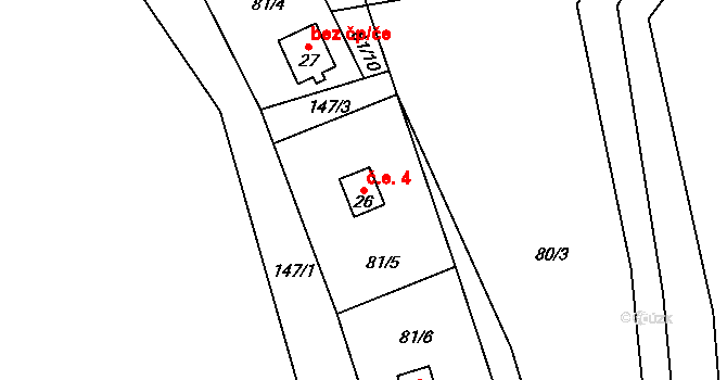 Milotice 4, Dehtáře na parcele st. 26 v KÚ Milotice, Katastrální mapa