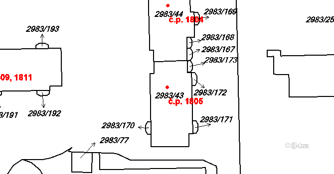 Pelhřimov 1805 na parcele st. 2983/43 v KÚ Pelhřimov, Katastrální mapa
