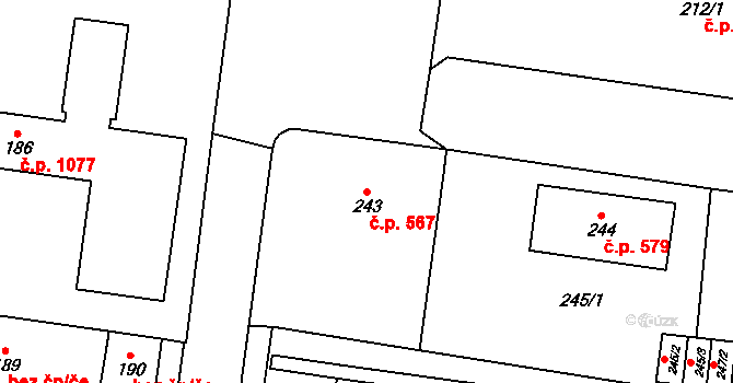 Chodov 567 na parcele st. 243 v KÚ Dolní Chodov, Katastrální mapa