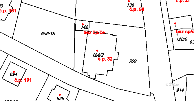 Čachovice 32 na parcele st. 124/2 v KÚ Čachovice, Katastrální mapa