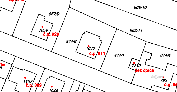 Bakov nad Jizerou 911 na parcele st. 1047 v KÚ Bakov nad Jizerou, Katastrální mapa