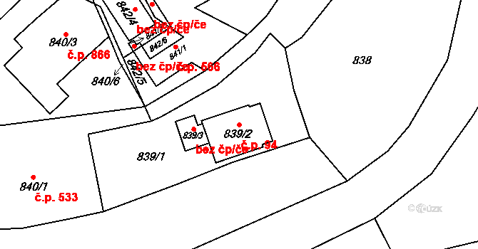 Řeporyje 94, Praha na parcele st. 839/2 v KÚ Řeporyje, Katastrální mapa