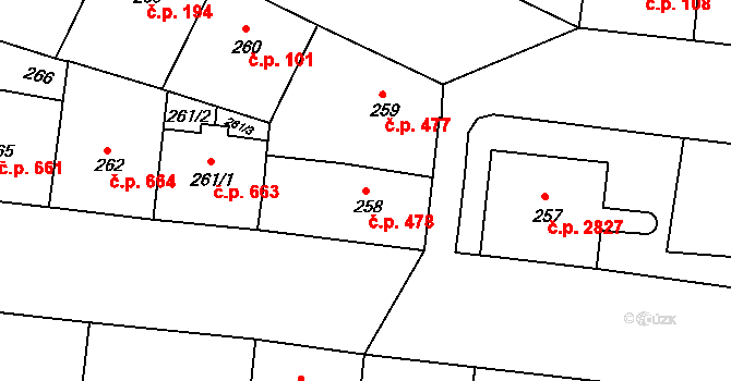 Žižkov 478, Praha na parcele st. 258 v KÚ Žižkov, Katastrální mapa
