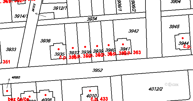 Záběhlice 361, Praha na parcele st. 3939 v KÚ Záběhlice, Katastrální mapa