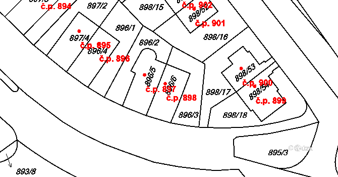 Krč 898, Praha na parcele st. 896/6 v KÚ Krč, Katastrální mapa