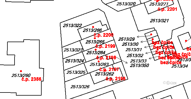 Dejvice 2198, Praha na parcele st. 2513/264 v KÚ Dejvice, Katastrální mapa