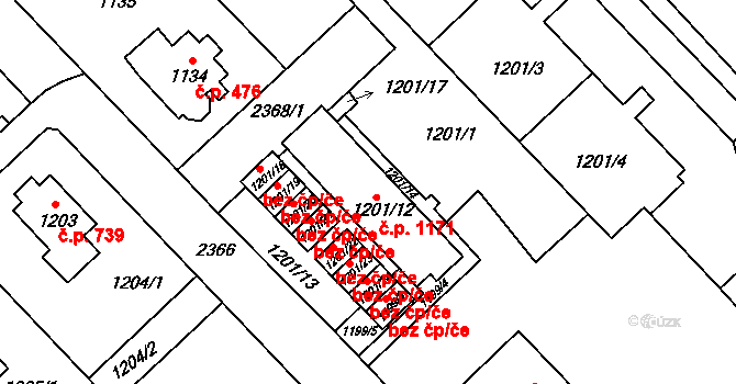 Suchdol 1171, Praha na parcele st. 1201/12 v KÚ Suchdol, Katastrální mapa