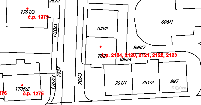 Strašnice 2120,2121,2122,2123,, Praha na parcele st. 702 v KÚ Strašnice, Katastrální mapa