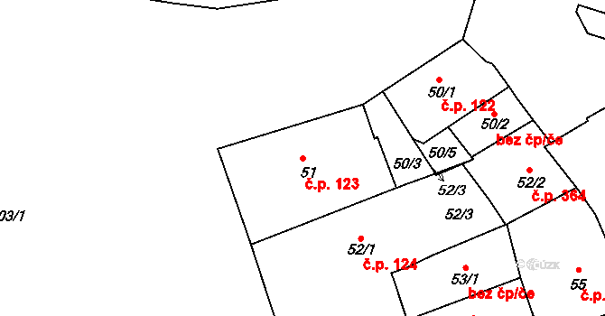 Příbram I 123, Příbram na parcele st. 51 v KÚ Příbram, Katastrální mapa