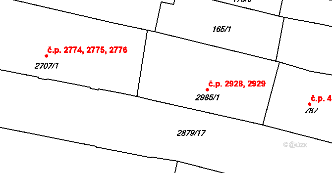 Hodonín 2928,2929 na parcele st. 2985/1 v KÚ Hodonín, Katastrální mapa