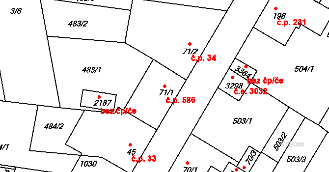 Sezimovo Ústí 586 na parcele st. 71/1 v KÚ Sezimovo Ústí, Katastrální mapa