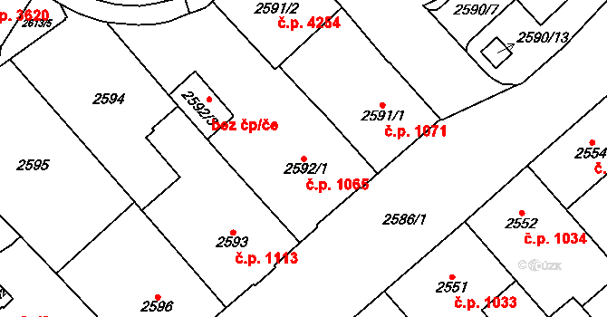 Chomutov 1065 na parcele st. 2592/1 v KÚ Chomutov I, Katastrální mapa