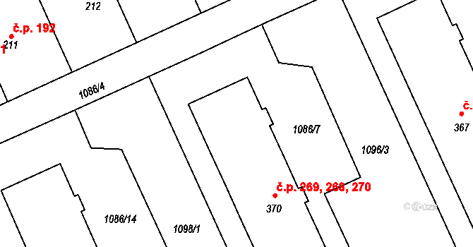 Věkoše 268,269,270, Hradec Králové na parcele st. 370 v KÚ Věkoše, Katastrální mapa