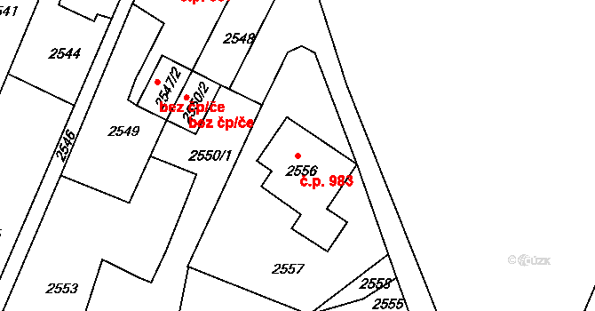 Rumburk 1 983, Rumburk na parcele st. 2556 v KÚ Rumburk, Katastrální mapa