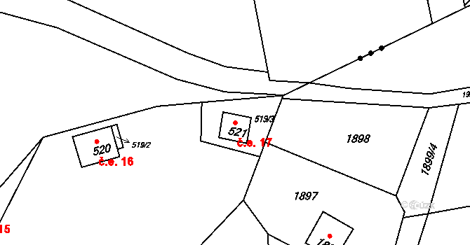 Kanice 17 na parcele st. 521 v KÚ Kanice, Katastrální mapa