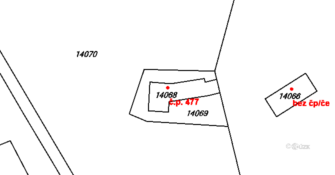 Vsetín 477 na parcele st. 14068 v KÚ Vsetín, Katastrální mapa