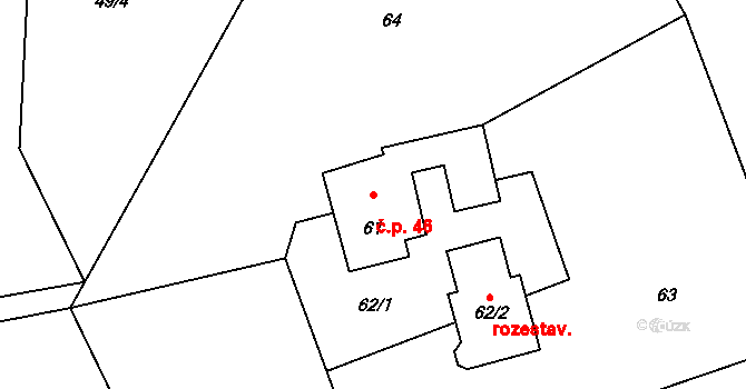 Dolní Datyně 46, Havířov na parcele st. 61 v KÚ Dolní Datyně, Katastrální mapa