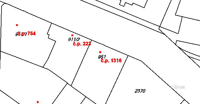 Slaný 1316 na parcele st. 951 v KÚ Slaný, Katastrální mapa