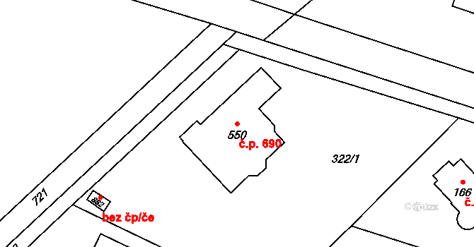 Struhařov 690, Kamenice na parcele st. 550 v KÚ Štiřín, Katastrální mapa
