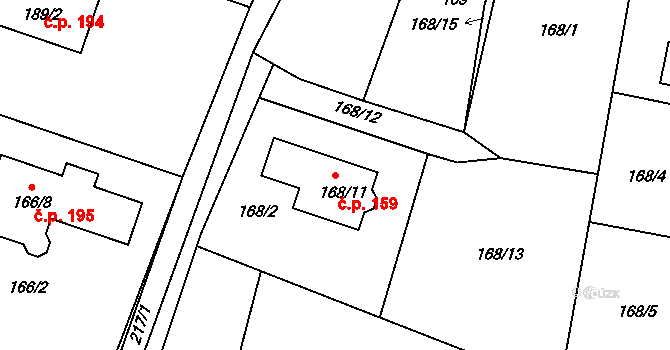 Chlum 159, Křemže na parcele st. 168/11 v KÚ Chlum u Křemže, Katastrální mapa