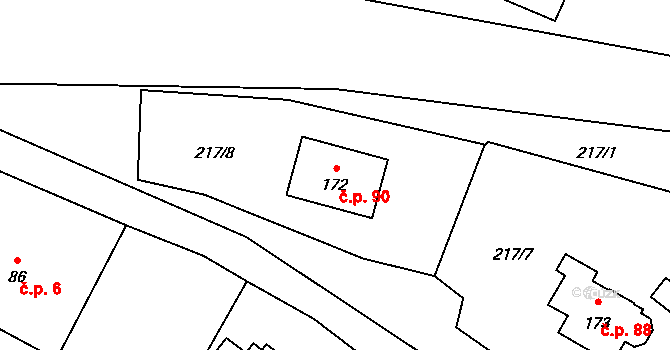 Košátky 90 na parcele st. 172 v KÚ Košátky, Katastrální mapa