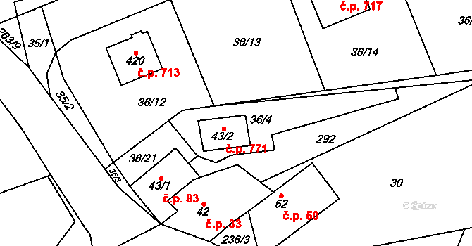 Velké Přílepy 771 na parcele st. 43/2 v KÚ Kamýk u Velkých Přílep, Katastrální mapa