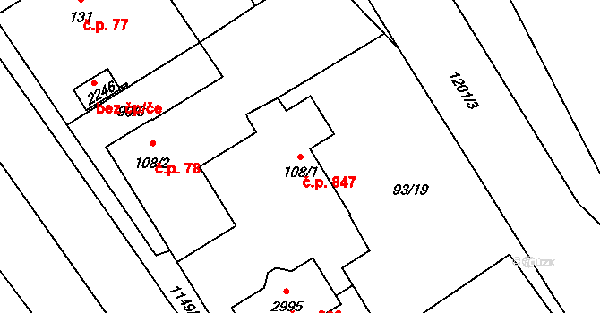 Úšovice 847, Mariánské Lázně na parcele st. 108/1 v KÚ Úšovice, Katastrální mapa