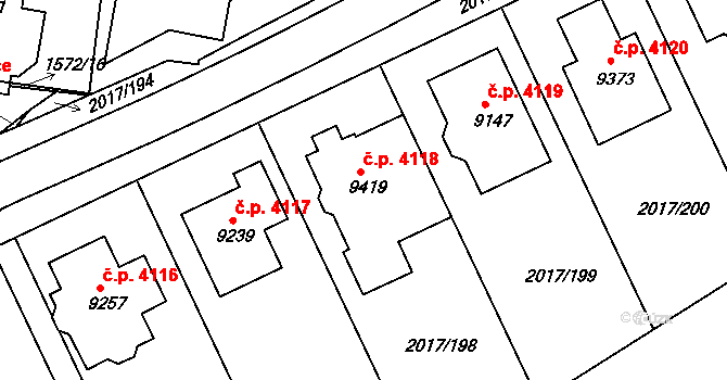 Hodonín 4118 na parcele st. 9419 v KÚ Hodonín, Katastrální mapa